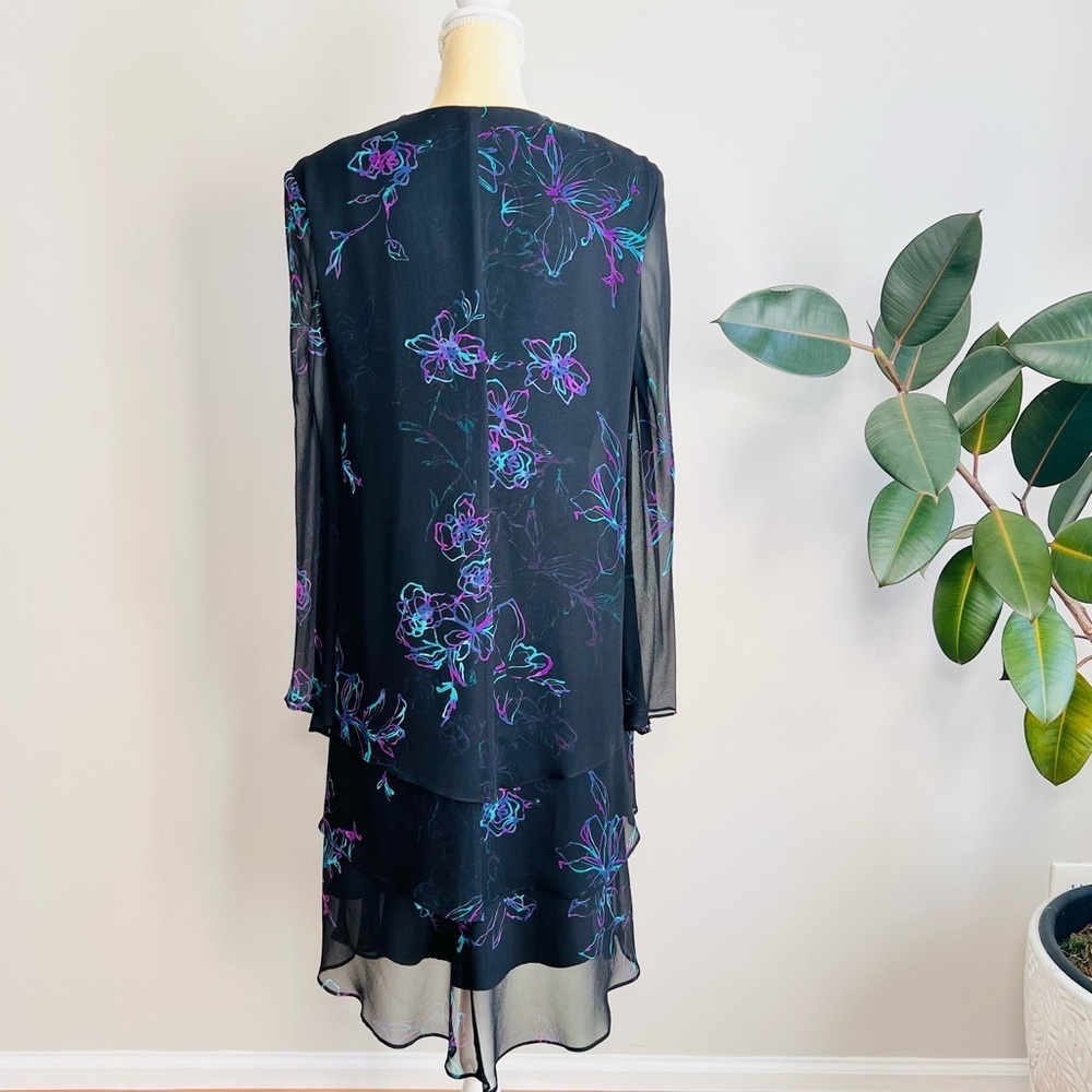 Jones New York Silk Midi Dress with Attached Sheer Bell Sleeve Jacket - Picture 3 of 8